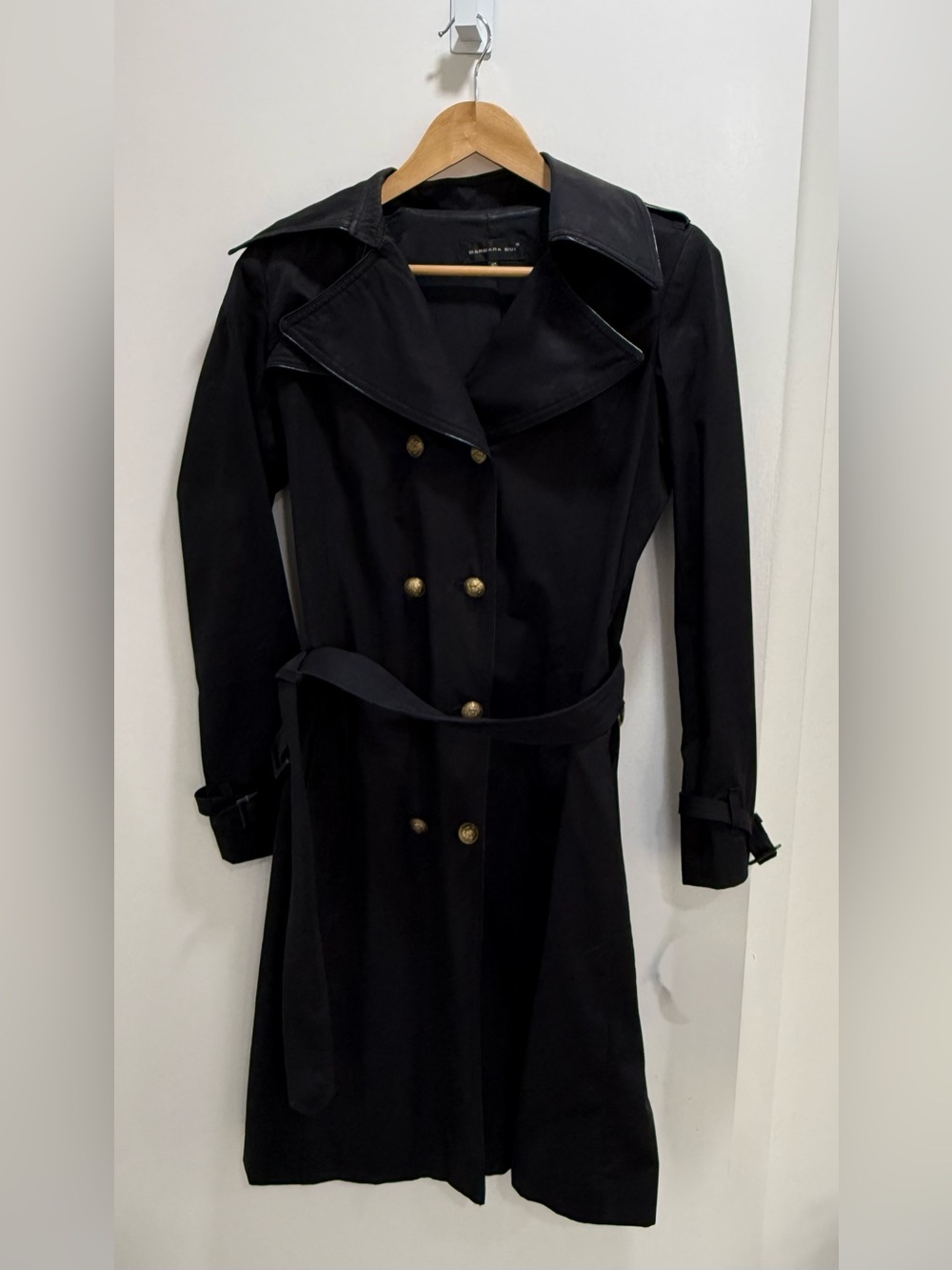 Barbara Bui Black Double-Breasted Trench Coat Dress with Military Brass Buttons